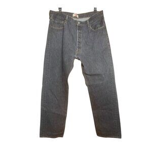 Levi's 501 Mens Jeans 38x34 Gray Black Denim Straight Leg Pockets Button Fly